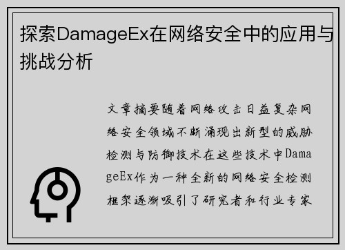 探索DamageEx在网络安全中的应用与挑战分析